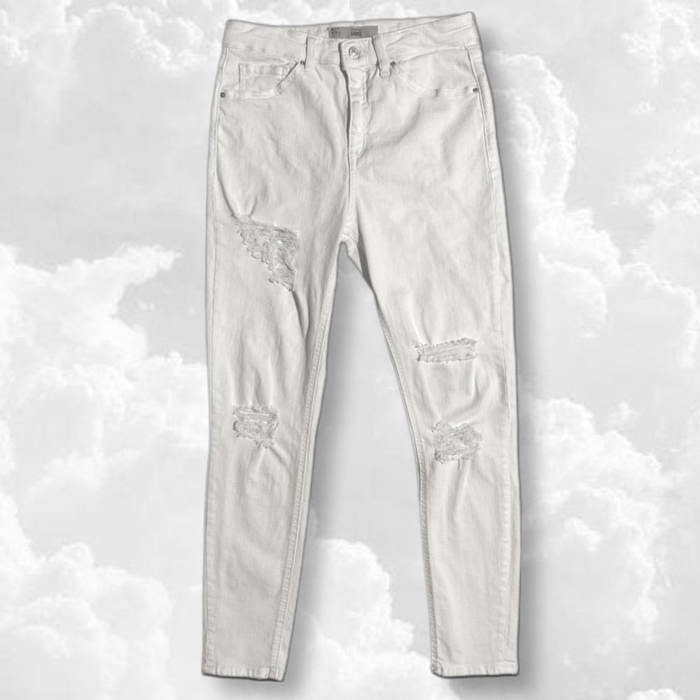Topshop Moto Jamie Jean in Distressed White sz 28